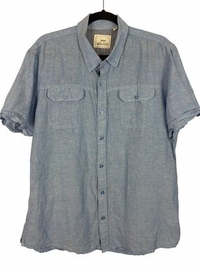 Private Member Men’s XL Linen Blend Short Sleeve Button-Up Shirt Blue Utility